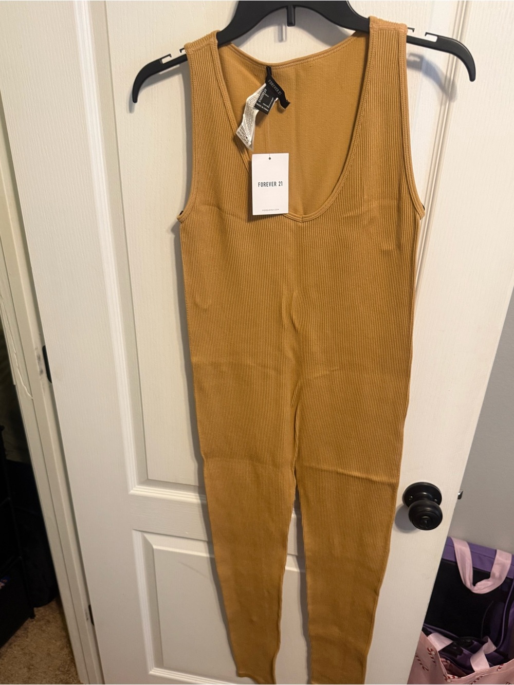 Forever 21 Ribbed Tank Jumpsuit in Mustard